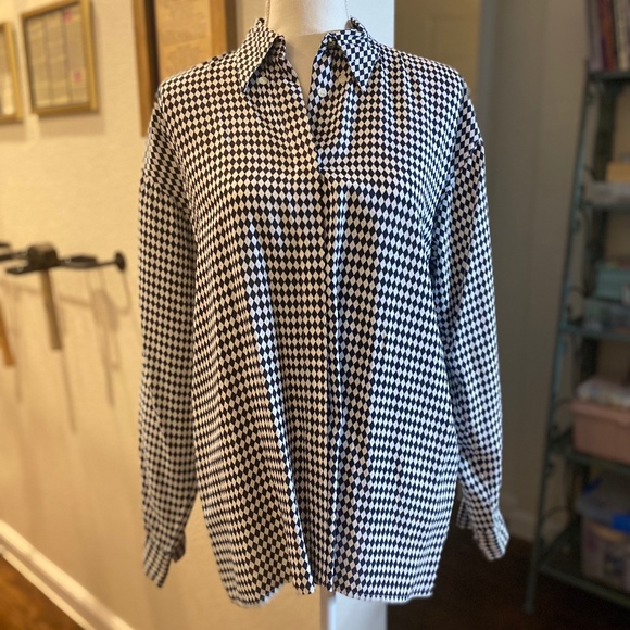 Women's Vintage Versace Diamond Checkered Button Down - Picture 1 of 14